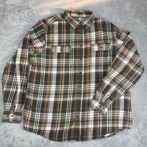 Faded Glory Men's XLT Plaid Flannel Long Sleeve Button Up Shirt Costa Brown Tusk